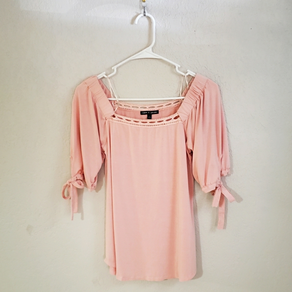 Cable and Gauge Pink Peasant Top Size Small NWOTs